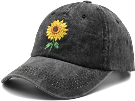 Hatwell Damen Basecap Sonnenblume, Vintage Kappe mit Stickerei | Verstellbar, UV-Schutz für Outdoor, Geschenk für Frauen zu Weihnachten, Erntedank und Neujahr