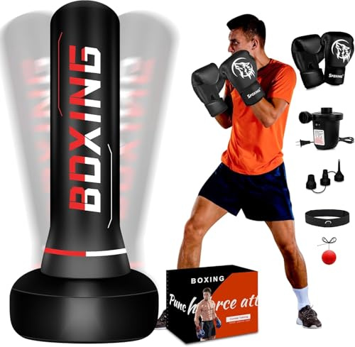 Freestanding Punching Bag for Adult Teens, 70 Heavy Punching Bag with Boxing Gloves and Electric Air Pump for Beginners Kickboxing Training MMA Muay Thai Fitness Office Home Gym