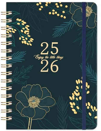 Terminplaner 2025-2026 - A5 Kalender 2025-2026 von August 2025 bis Juli 2026, Wochenplaner 2025-2026 mit Innentasche, Elastischer Verschluss, Kalender 2025-2026 Buchkalender, 21.3 x 14.7cm - Grün