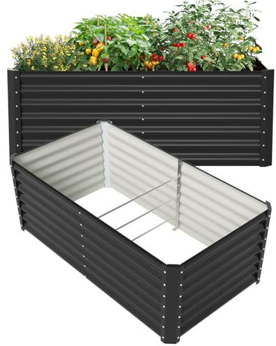 ISOISL Hochbeet Metall 160x90x60cm, Hochbeete für Garten, Hochbeete-Kit mit Stützstangen & Gummi-Schutzstreifen, Blumenbeet Leicht zu montieren, für Gemüsebeet Blumen Früchte (Schwarz)