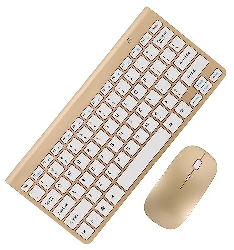 Combo de Teclado y Ratón Inalámbricos 2.4g Mini, 78 Teclas Dorado | Abs, Receptor USB Incluido, Estilo Minimalista, Respuesta Rápida, Uso Diario y Viajes de Negocio