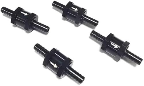 Pizgear Lot de 4 clapets Anti-Retour de Carburant unidirectionnels en Alliage d'aluminium, for Huile, Essence, Noir (1/4#34; 6mm) Tuyau de Retour d'huile pour Voiture(Black 1/4 6mm)