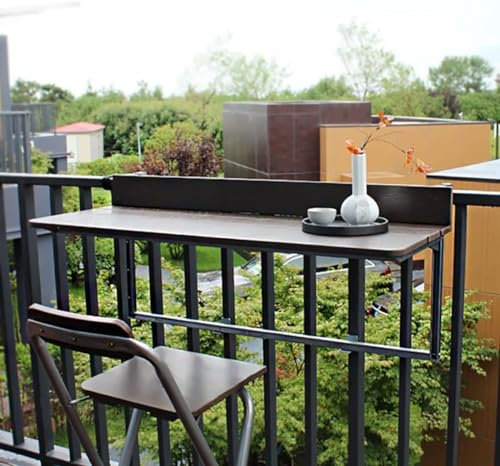 Mesa de balcón plegable colgante de altura ajustable para jardín, mesa auxiliar para todo tipo de clima, mesa de ventana para porche, barandilla de montaje (60 x 37 cm)