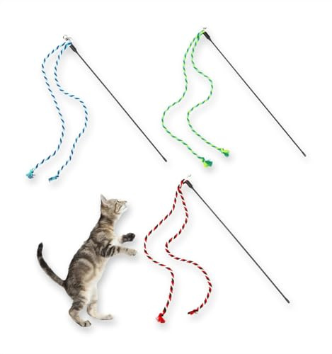 BnbnPup Katzenspielzeug Angel Set, 3 Stück Interaktives Katzen Zauberstab Spielzeug für Training und Selbstbeschäftigung (Seil & Knoten)