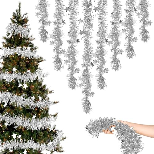 Lametta Weihnachtsbaum-Girlande Weihnachten, Lametta Girlande Silber Auf Weihnachtsbaum Dekorieren Auch Innen Und Außen Können Zu Weihnachten Dekoriert Werden（7cm×180cm）