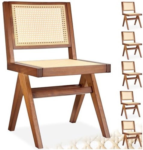tectake® Esszimmerstühle 6er Set, Holzstühle Esszimmer, Boho Korbsessel Wiener Geflecht, Esstisch Stühle, Essstühle, Stühle Esszimmer, Sessel Wohnzimmer - Eiche dunkel ohne Armlehne, 6er Set