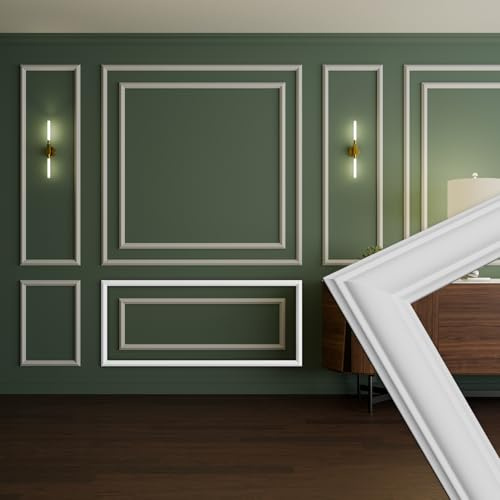 HEXIM Stuckleisten Wandrahmen Sets HDPS weiß - Auswahl an Größen für Wand, Decke, Bilder & Spiegel - Für Raumdesign mit symmetrischen Wandrahmungen (RM18-D 140X60CM)