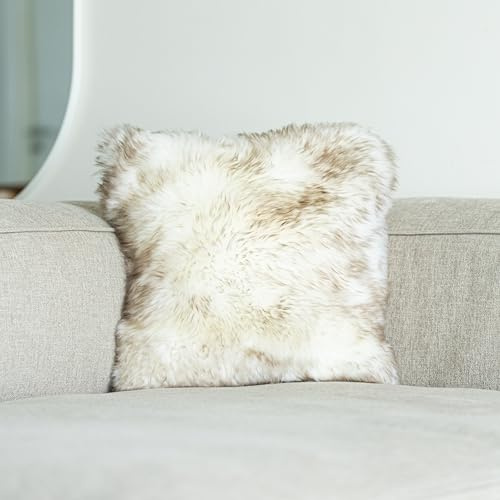 Nordic Sheep Sheepskin Cushion Covers 40x40 cm | Durable New Zealand Long-Hair for a Nordic Style | Perfect Fluffy Pillows for Sofa, Chair & Bed | Color: Wolf Tip