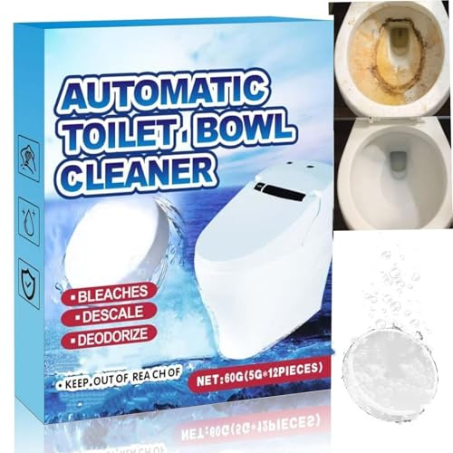 12PCS Powerful Toilet Bowl Cleaner Tablets,Heavy Duty Toilet Cleaner Tablets,Strong Limescale & Stain Remover,Effortless Cleaning & Freshener for Toilet Bowls–Powerful Cleaning Products