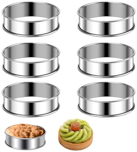 Kaquxibix 6-Piece Stainless Steel Muffin Ring Set, 8.5cm Non-Stick Baking Tins for Muffins, Pancakes, and Pastries, Egg