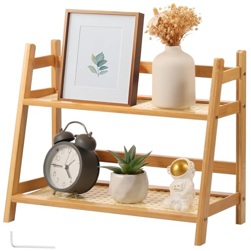 Eyoulife Gewürzregal 2 Etagen Holz 35x17,5x29cm 2 Tier Küchenregal Stehend Küchen Organizer Holz Kitchen Counter Shelf für Tassen Kaffeebar Zubehör Pflanzen Dekorationen (35cm)