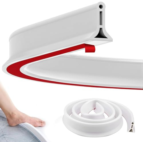 Eulihent 2M Wet Room Floor Barrier, Flexible Rubber Shower Water Barrier, Wetroom Floor Barrier, Self-Adhesive Shower Threshold Water Barrier, for Kitchen Sink, Bathroom Floor (White)