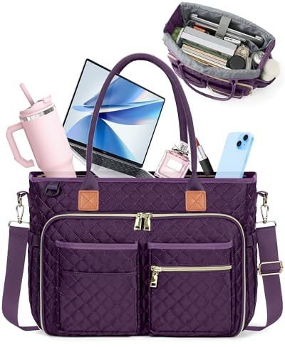 RAINSMORE Lärarväska 15,6 tum laptopväska för kvinnor arbetsväskor laptopväska professionell datorkurir med isolerad ficka, laptop-portfölj för kontor, högskola, omvårdnad, Mörklila, 15.6 inch