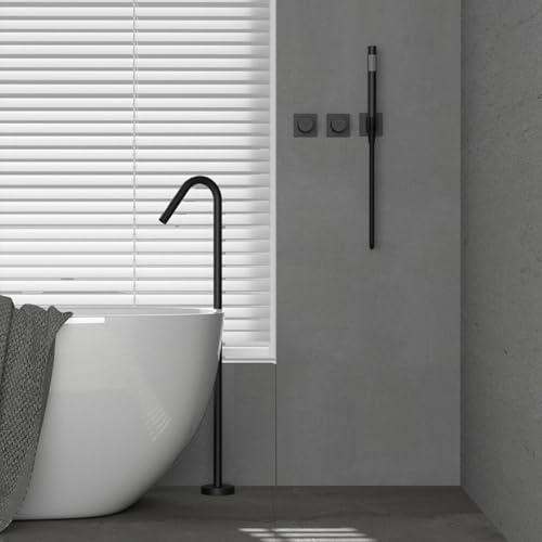 Freistehende Badewanne Armatur Schwarz Bodenstehend 2 Modi Badezimmer Dusche mit Handbrause,Schwarz