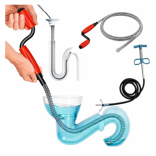 EAAGHK 2 Pcs Furet Déboucheur Canalisation en Métal, Pince à Griffe Flexible 2m et Furet Plomberie avec Manivelle 5m, Furet Canalisation Évier Manuel, pour Cuisine Salle de Bain Égouts Lavabo WC