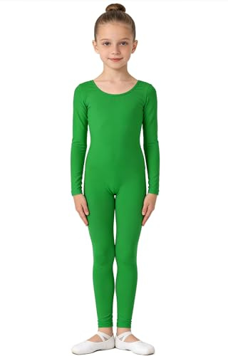 Wildarms Body de Manga Larga para Niñas - Leotardo de Cuerpo Completo para Ballet, Gimnasia, Actuaciones y Disfraces (Verde, 1-3)