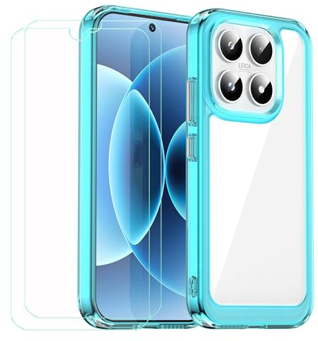 GYDQQKJ Funda para Xiaomi 17 + 2 Piezas Vidrio Protector de Pantalla Cristal Templado Film, Translúcido Azul Suave TPU Silicona Cover Carcasa Caso Case para Xiaomi 17 (6.30)
