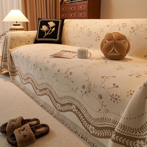 Yinghesheng Chenille Sofaüberwurf Waschbar Sofa Cover mit Quasten, Weiche Couch Überzug Sofabezug für Wohnzimmer, Sofaschoner Hund & Sofaschutz Katze für 1/2/3/4 Sitzer,B,180x300cm