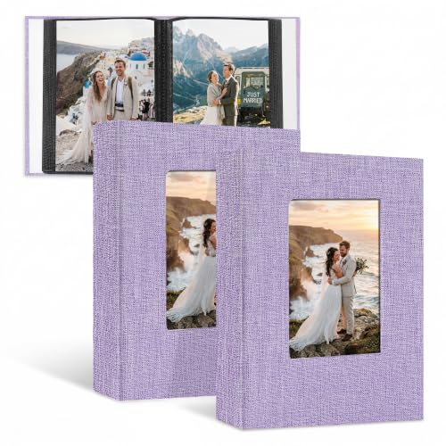 DazSpirit Fotoalbum 10x15 Einsteckalbum, 2er Set (je 52 Fotos) Klein Mini | Leinen-Fotobuch zum Einstecken mit Frontfenster, Ideal für Hochzeit, Familie, Baby & Reisen