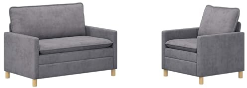 Owoxanthellate Modernes Sofaset 2-teilig, Polstersofa Set (1-Sitzer & 2-Sitzer), Hellgrau Polyester, Stabiles Metallgestell für Wohnzimmer und Büro, Couchgarnitur für 3 Personen
