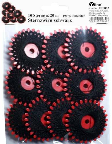 10 Sterne a. 20 m Sternzwirn Polyester schwarz, Sternchenzwirn Stern - Zwirn, (0,05 € / m), E90082