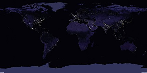 Close Up NASA World Map Earth by Night - Weltkarte bei Nacht - XXL Poster - 170 g/m² Papier, glänzend, lackiert - Dispersionslack 140 x 70 cm + 1 Traumstrand Poster Insel Bora Bora zusätzlich