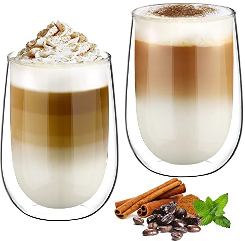 glastal 350ml*2 Tazas de Café de Cristal, Vasos de Doble Pared Transparente, Tazas de Vidrio Borosilicato para Café Leche Té Latte Macchiato y Más