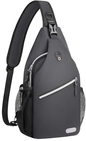 MOSISO Brusttasche Sling Bag Sling Rucksack Schulterrucksack,Polyester Multipurpose Crossbody Schultertasche Umhängetasche Sporttasche Reise Wander Daypack für Herren Damen, Raum Grau,Mittel