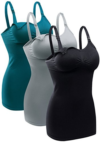 BRLIDO Camiseta de lactancia para mujer, brasier integrado para lactancia, camisola de maternidad, Negro Gris Verde, XL