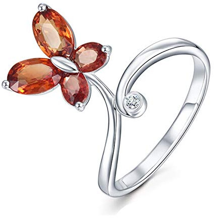 KnBoB Damen 18K Weißgold Ringe Schmetterling Form 1.5 ct Orange Goldoranger Saphir Hochzeitsringe Partnerringe Gr. 66 (21.0)