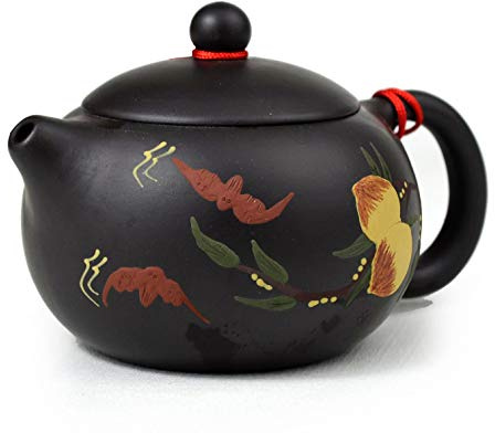Tetera china Yixing de 7 onzas de arcilla negra genuina Té Xishi Ollas Longevidad Deseos de cumpleaños