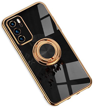 Jacyren Hülle für Huawei P30 Pro Handyhülle P30 Pro Schutzhülle,Casemagnetische KFZ Halterung Ultradünnes Silikon Schale 360-Grad Finger-Halter Anti Fall Cover (Huawei P30 Pro, schwarz)