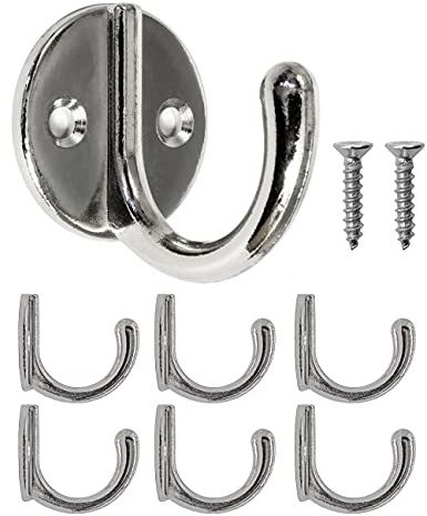 Fuxxer 6x Garderoben-Haken, Handtuch-Haken, Eisen-Haken, silber, 6er Set