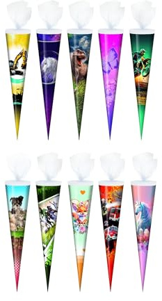 10x Schultüte/Zuckertüte / 50cm / rund