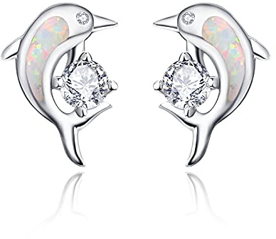 Delphin Ohrstecker Sterling Silber 925 Weiß Opal Süßes Delphin Ohrstecker Ohrringe mit Zirkonia Schmuck Geschenk für Mädchen Kinder