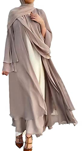 Gebetskleidung für Frauen Muslimische Kleider Damen Lose Gebetskleid Mit Hijab Islamische Langarm Türkische Robe Khimar Jilbab Ethnische Braut Abend Party Abaya Burka Ganzkörper Khaki（Nein Hijab） M