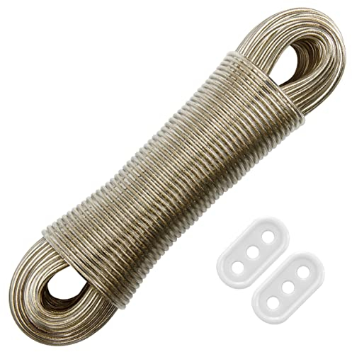 FACIACC 50m Wäscheleine Halten Bis Zu 230kg Seil Stahlkern Wäsche Ultra-Robust Tragbar für Drinnen und Draußen (Gold)
