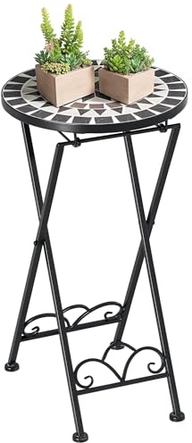 Outsunny Pflanzenständer Ø36 x 67 cm Blumenständer Pflanzenhalter klappbar rund für Balkon Steinmosaik Garten Indoor Outdoor mehrfarbrig