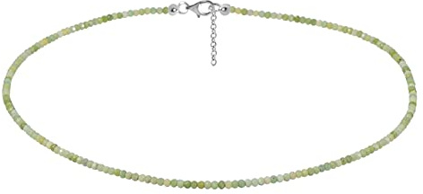ELEDORO echter Grüner Opal Edelstein 3mm Glitzer Halskette Collier Karabiner Silber 925 rhodiniert 48cm lang
