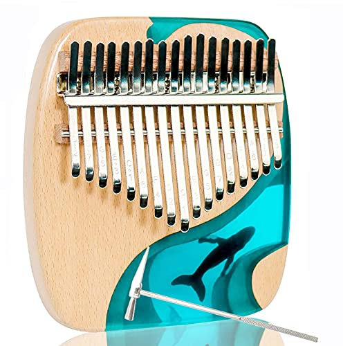 ZAKSEM Tragbares Kalimba 21 Tasten Whale Shape Jellyfish Thumb Piano, Handgefertigtes Flat Board Blue Ocean Design, Mbira Sanza Finger Piano, Geschenk for Kinder Erwachsene Anfänger (Color : 17 Keys)