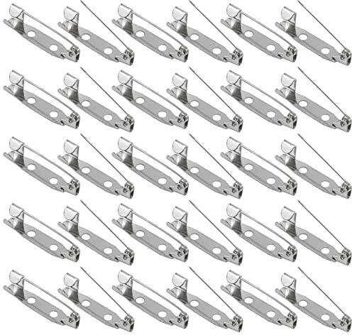50pcs Silver Brooch Bar Pins with Secure Clasps for Crafts, Badge | Badge and Corsage Pin Backs, Name Tag Fasteners, DIY Jewellery and Handmade Brooch Supplies