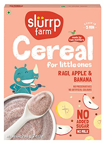 Slurrp Farm Ragi & Apfel Müsli ohne Zucker | Echter Apfel & Banane | Instant Cerealien | Müsli ohne Milch, ohne Konservierungsstoffe | 200g