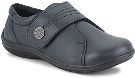 Dr Keller Womens Wide Fit Shoes Ladies Genuine Leather Wide Opening Touch Fasten Diabetic Easy Wear Orthopaedic Nurse Shoes (Navy, UK_Footwear_Size_System, Adult, Women, Numeric, Wide, Numeric_6)