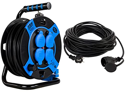 REV Kabeltrommel, IP44, Outdoor, 4 Schutzkontaktsteckdosen, 25m, schwarz & 0065109 Verlängerung, Verlängerungskabel Aussenbereich wasserd. 10m 3680W, schwarz