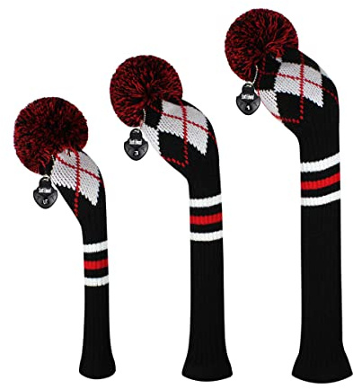 Scott Edward Stickad pom pom golf huvudbonad set för Driver Wood, Fairway och Utilities, droppskydd, träskydd, andra klubbskydd