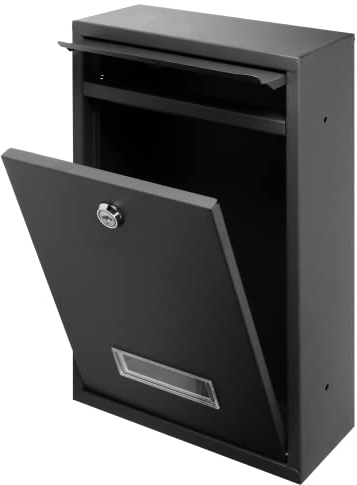 Miratic Briefkasten Edelstahl mit Namensschild Stahl verzinkt mit Einem Schlüssel (Schwarz)