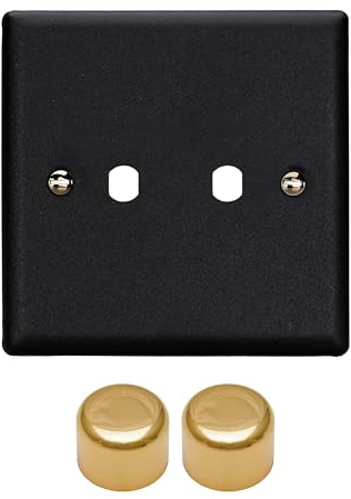 Varilight Double Faceplate Kit (Dimmer Modules Not Included) - Vogue Matt Black With Polished Brass Knob, WY2V.MB