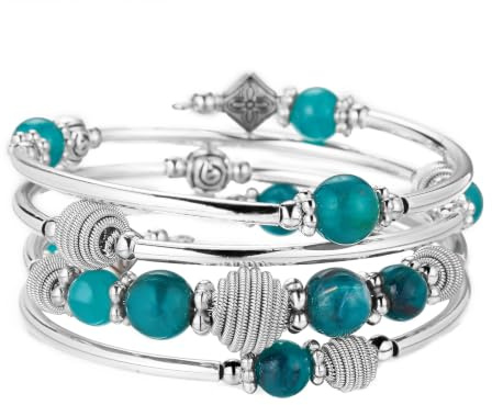 Bulinlin Silber Wickelarmband mit Naturstein Perlen Boho Mehrschichtiges Damen Armbänder Geburtstags Modegeschenk für Frauen