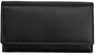 Josephine Osthoff Geldbörse Damen Leder Länglich Portemonnaie mit Bügelverschluss KleinGeldbörse Kreditkartenetui RFID-Schutz Geldbeutel mit Münzfach (920), Farbe:Schwarz