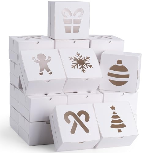 JOYIN 36 st julkakor, vita presentlådor med fönster 10 x 10 x 6 cm bageri, presentförpackningslåda för julhögtid fest bakverk, cupcakes, kakor munkar present